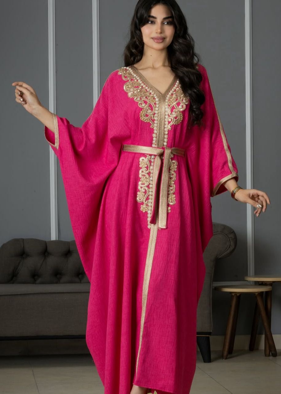 Pink Jalabiya With Morrocan Embroidery