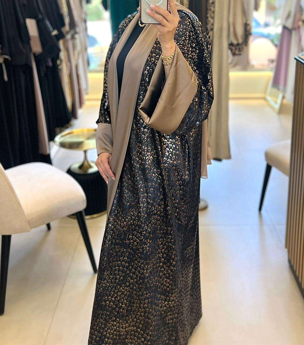 Black Leather Abaya (Tiger Pattern)