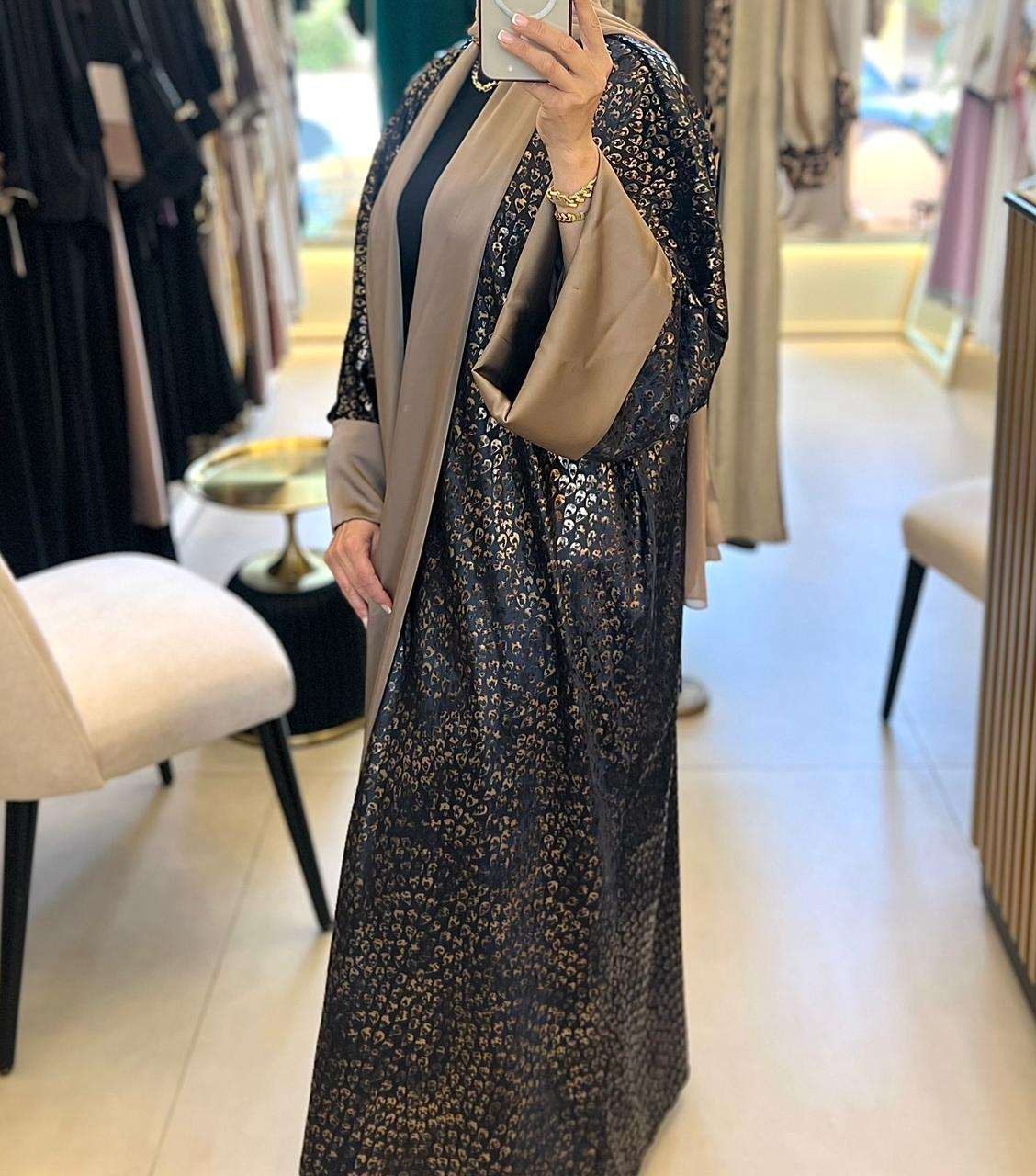 Black Leather Abaya (Tiger Pattern)