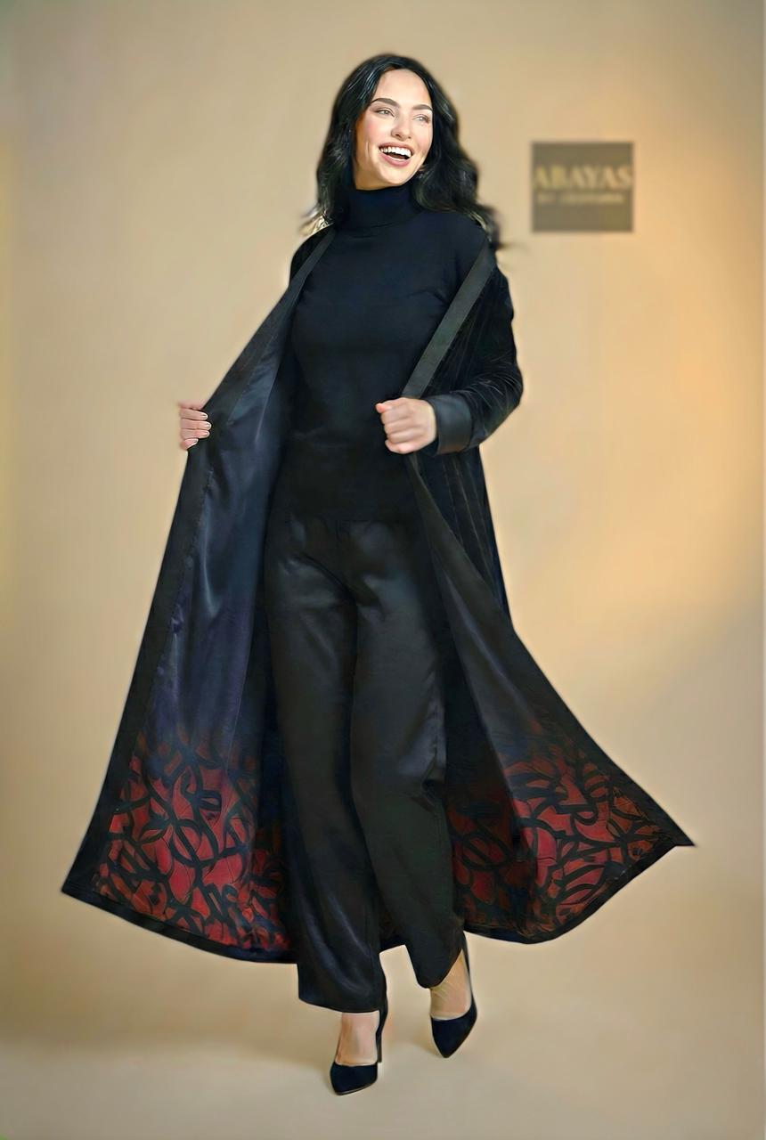 Black Velvet Abaya (Red-Black Lining)