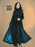 Black Velvet Abaya (Navy Blue Lining)