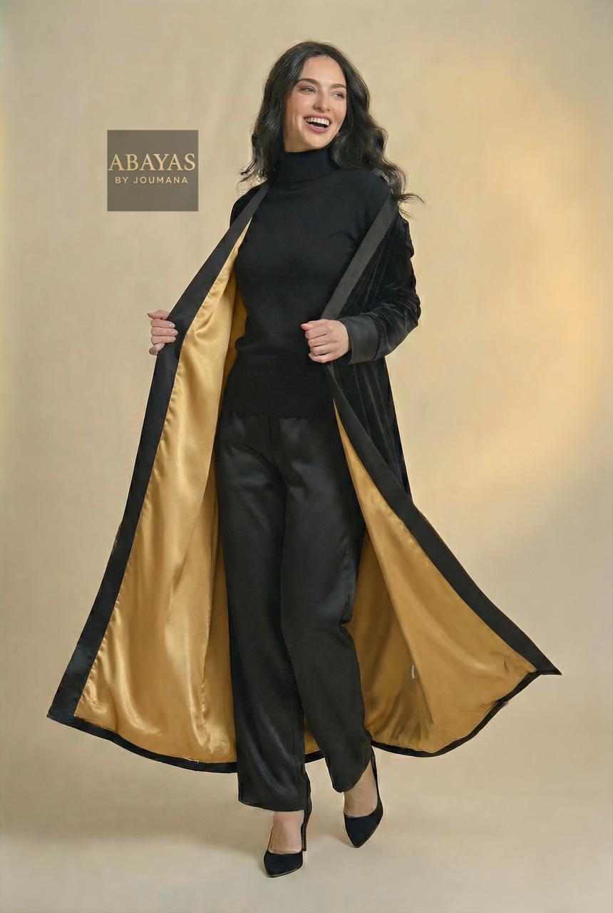 Black Velvet Abaya (Gold Lining)