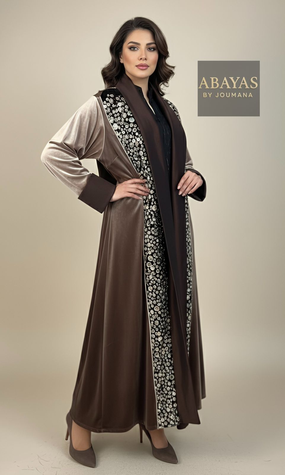 Velvet Brown Abaya With Heavy Embroidery