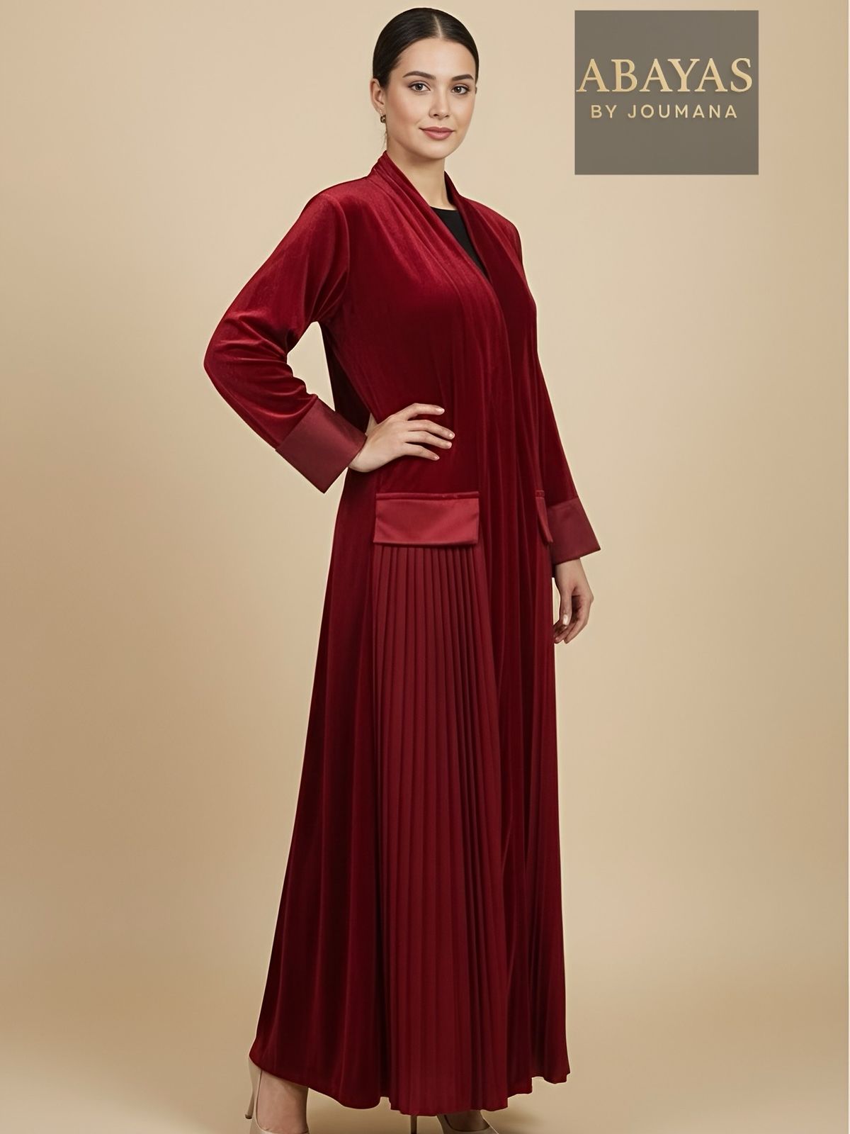 Burgundy Abaya With A Pocket Design