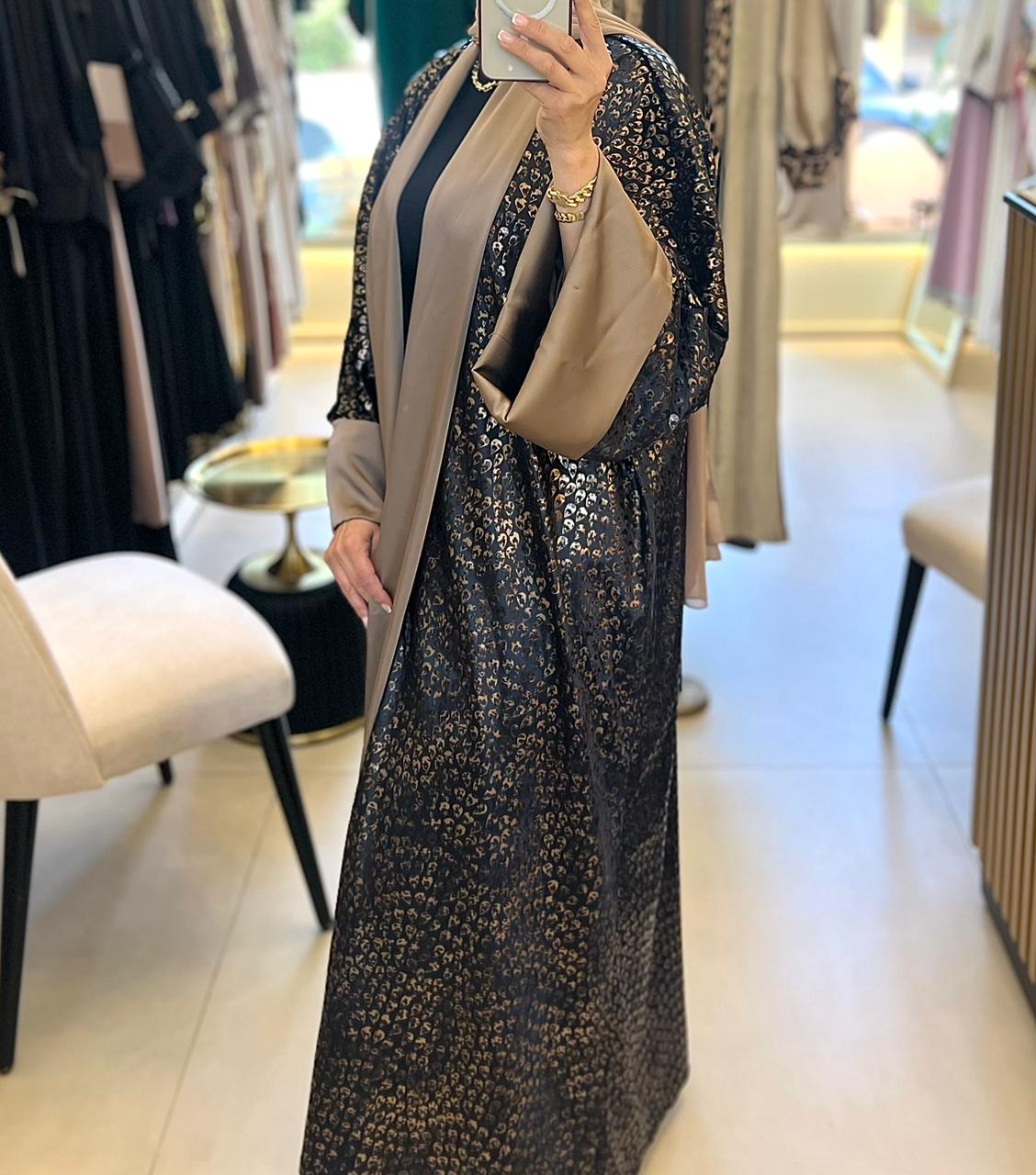 Black Leather Abaya (Tiger Pattern)