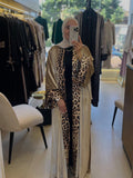 Velvet Beije Abaya With Silk Tiger Pattern