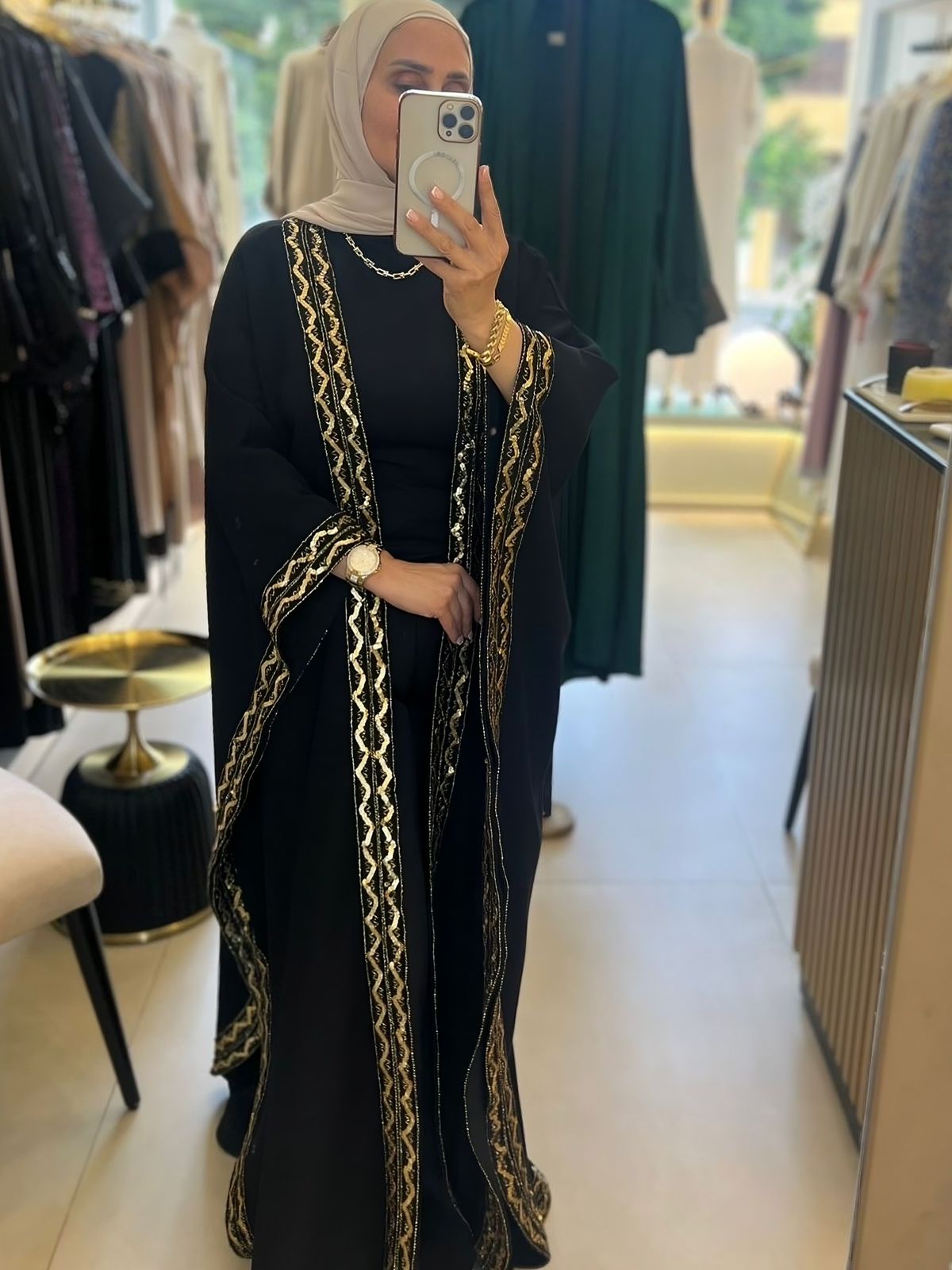 Black Abaya With Golden Embroidery
