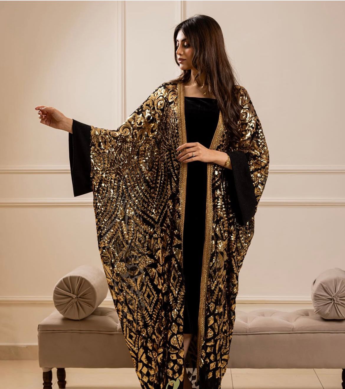 Black Golden Chiffon Abaya