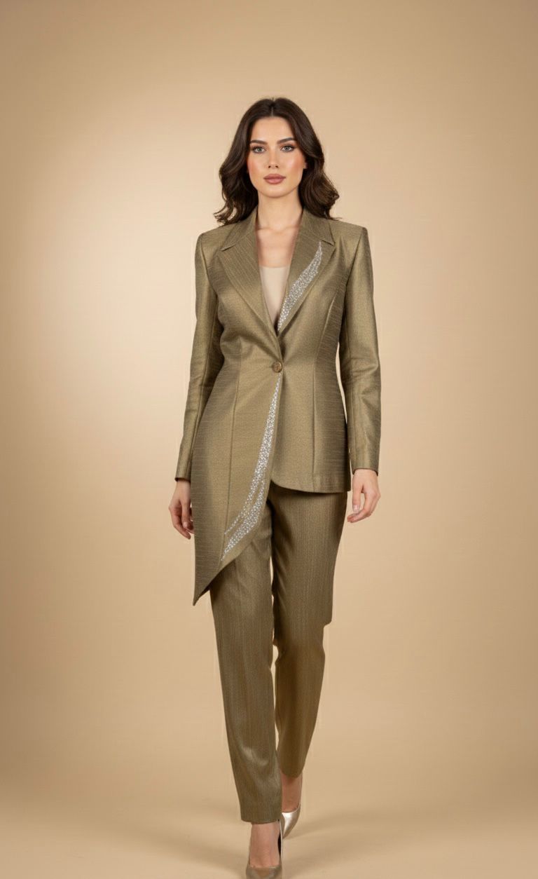 Olive Suit With Embroidery