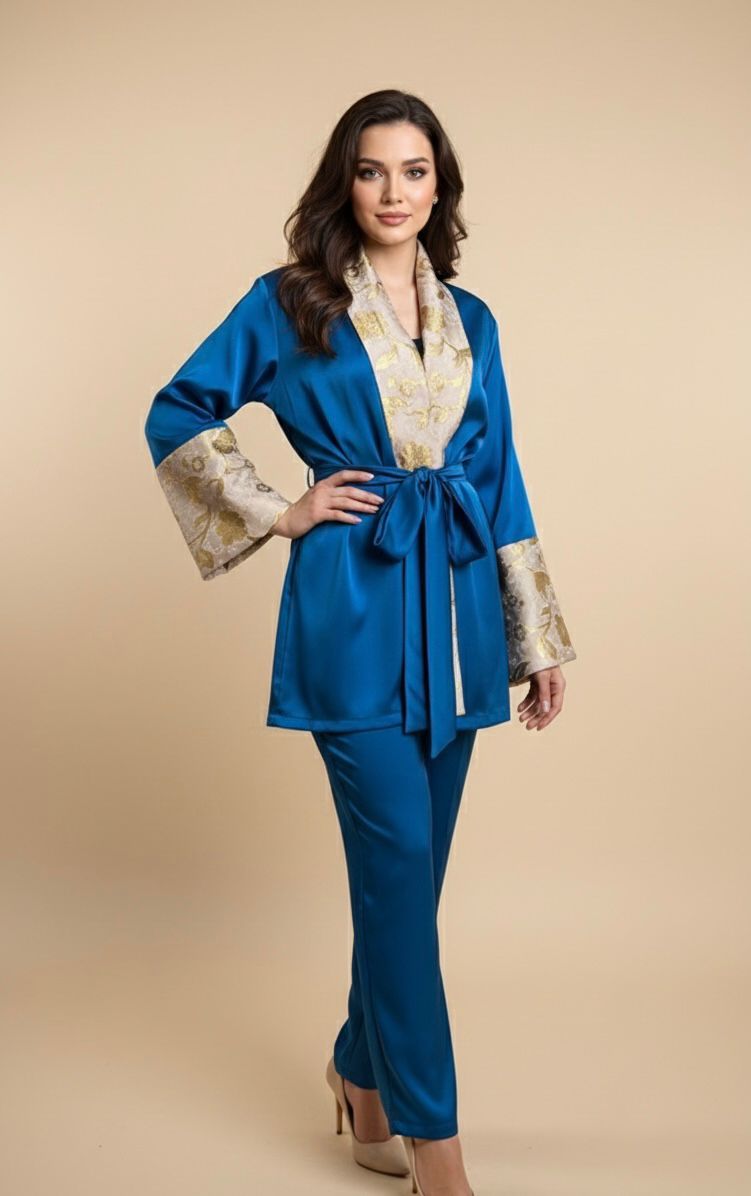 Blue Marine Set With Golden Patterns