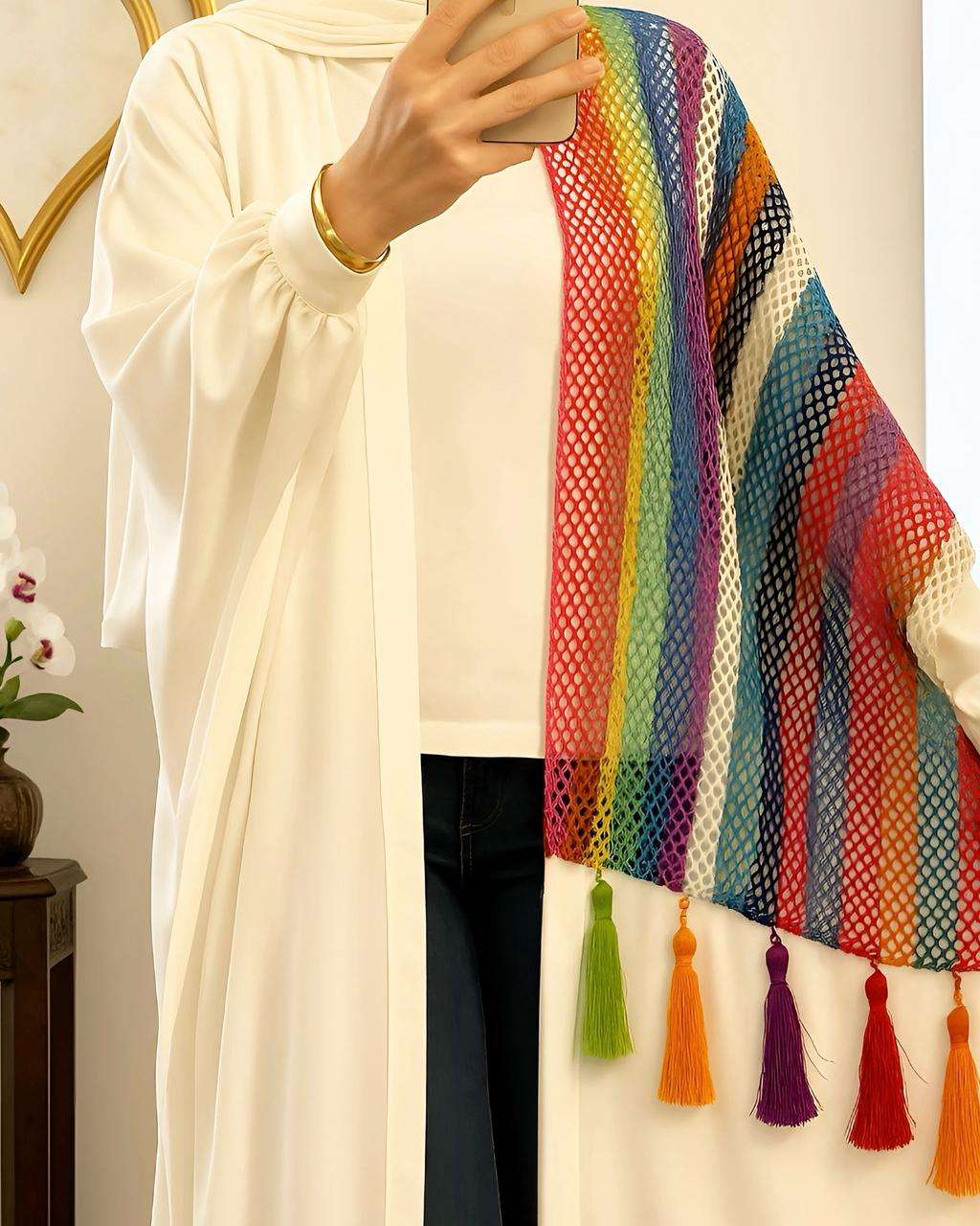 Silk Abaya With Multicolor Threads