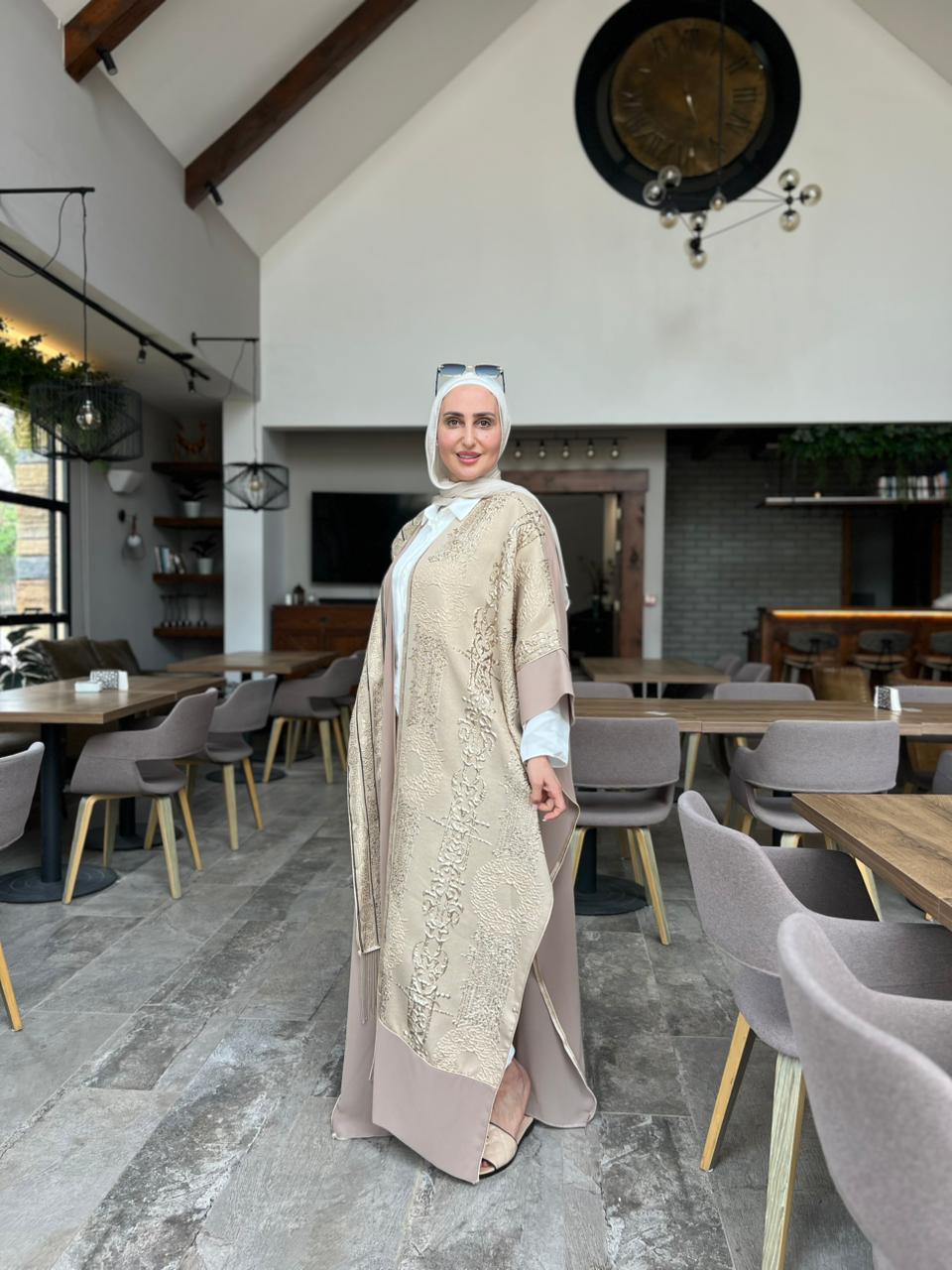 Beige Abaya With Versace Patterns