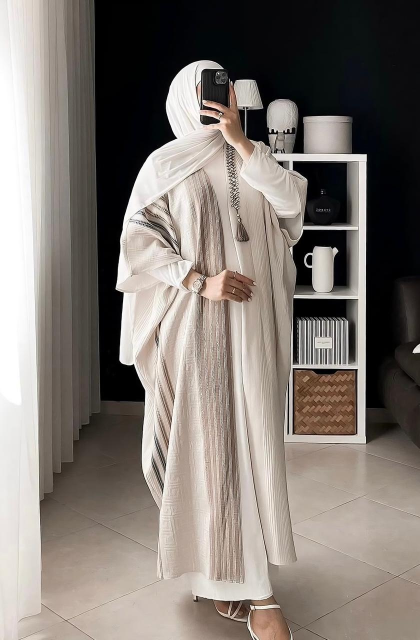 Beige Abaya With Crystal Chain