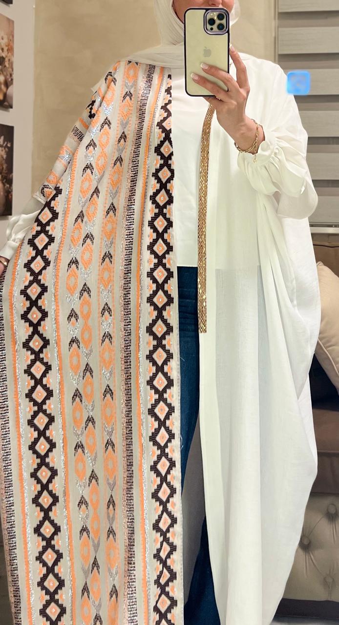 Abaya With Orange and Brown Patterns