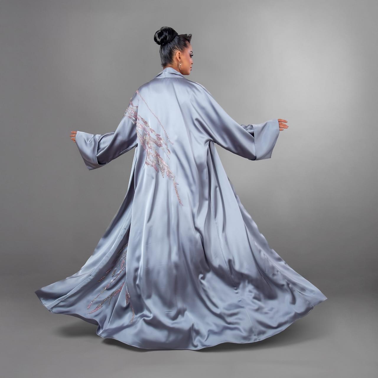 Gray Abaya With Heavy Embroidery