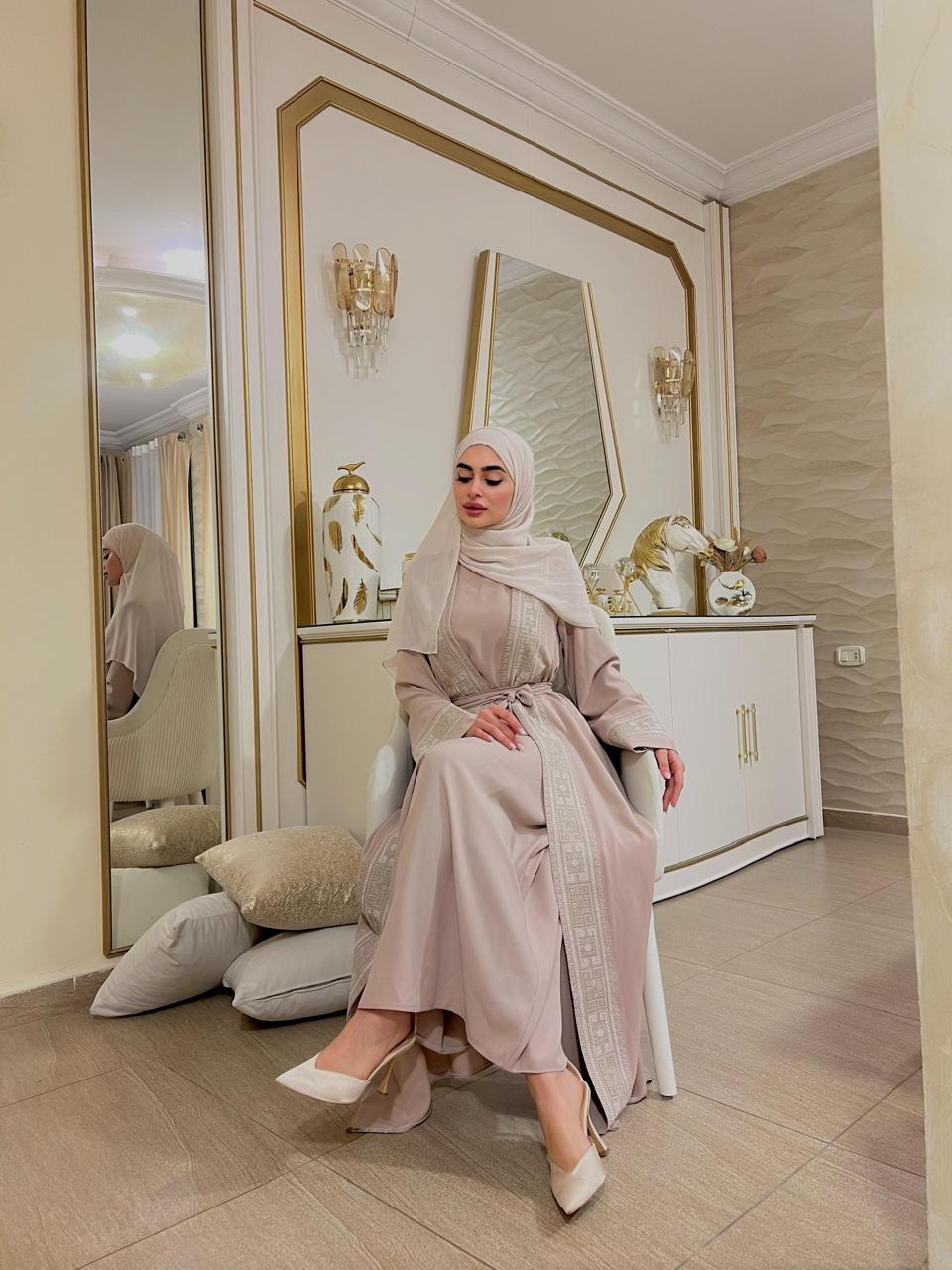Light Beije Abaya With Tetreez + Under Dress