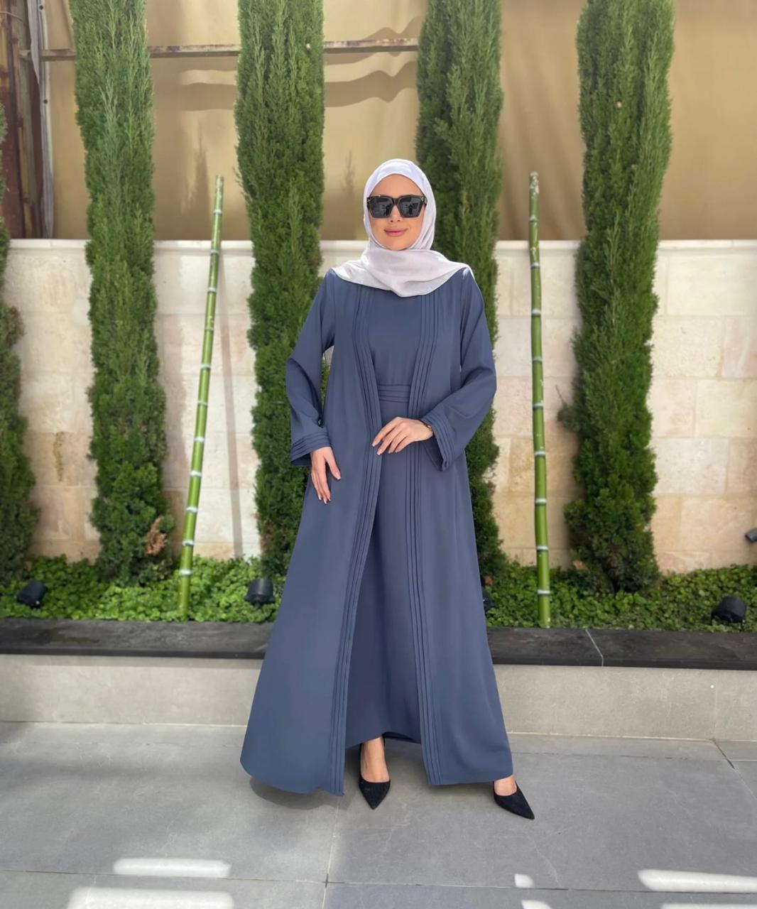 Navy Abaya With Folded Edges + Under Dress