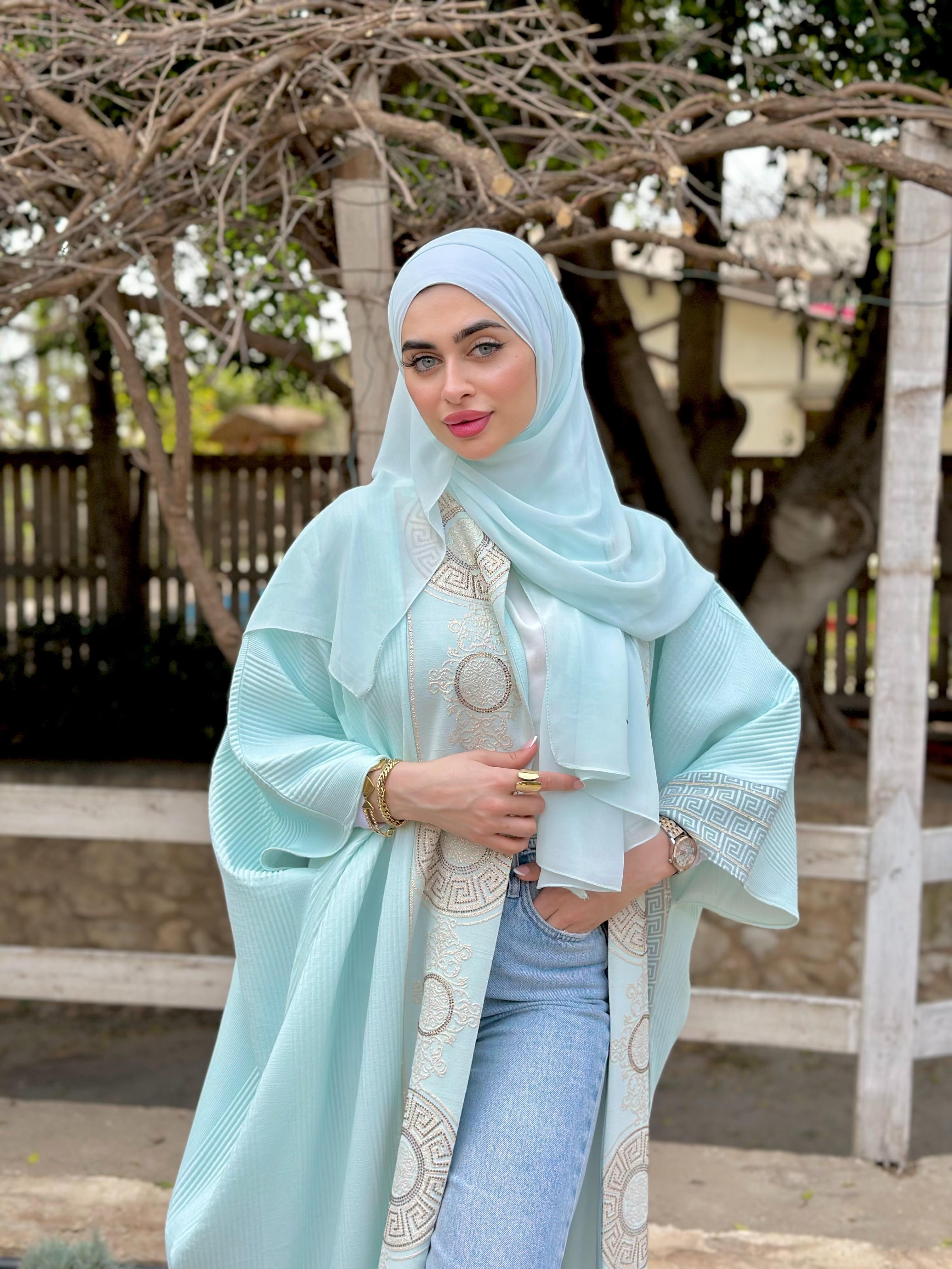 Sky Blue Abaya With Versace Patterns