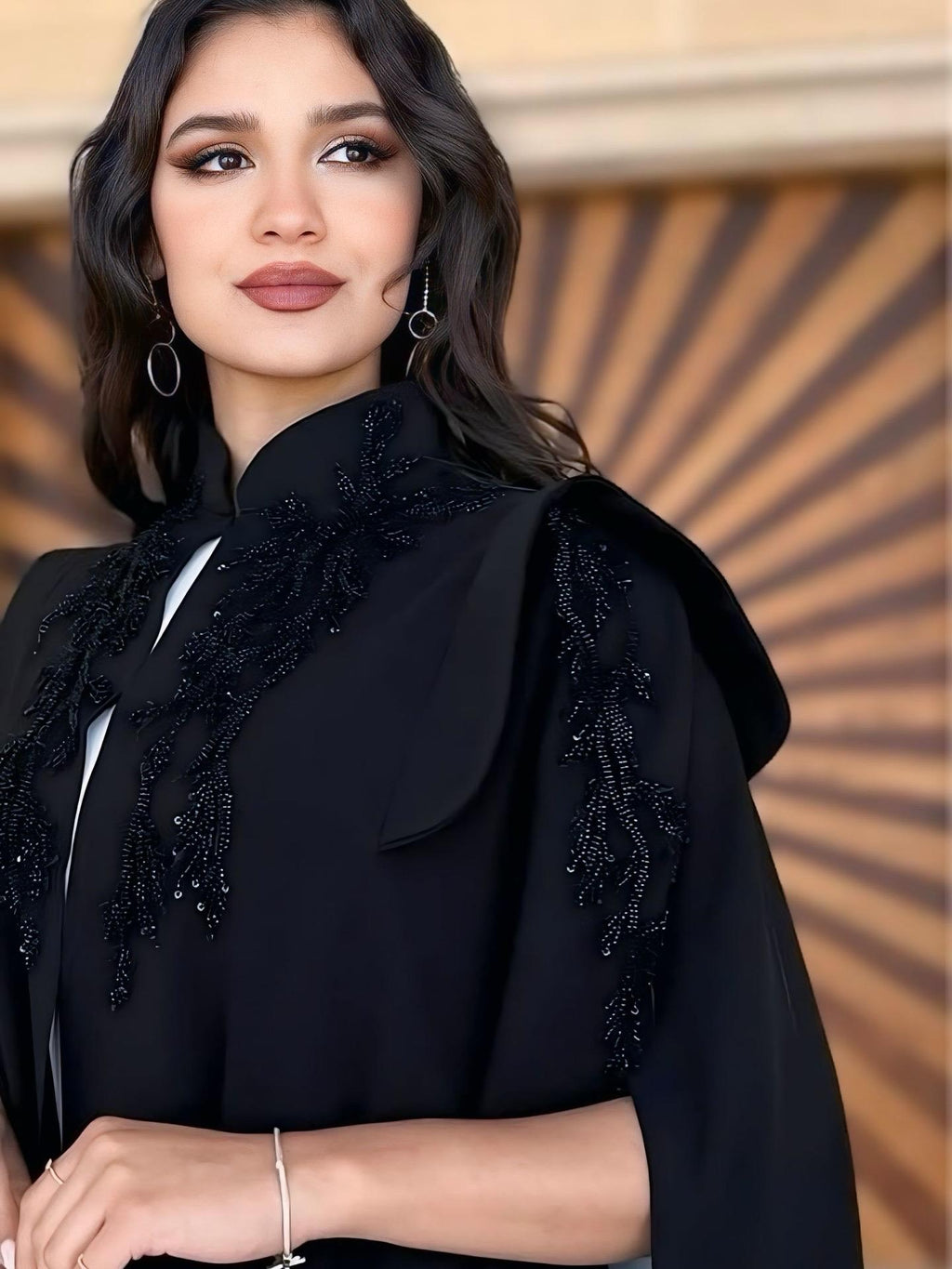 Black Cape With Black Embroidery