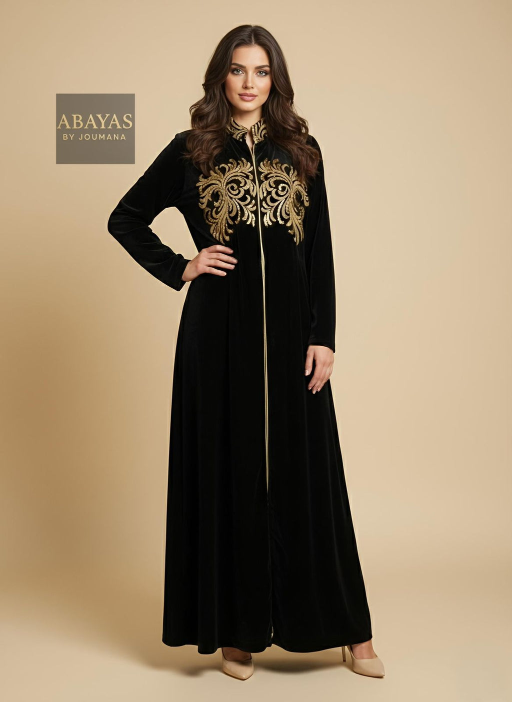 Black Jalabiya With Golden Embroidery