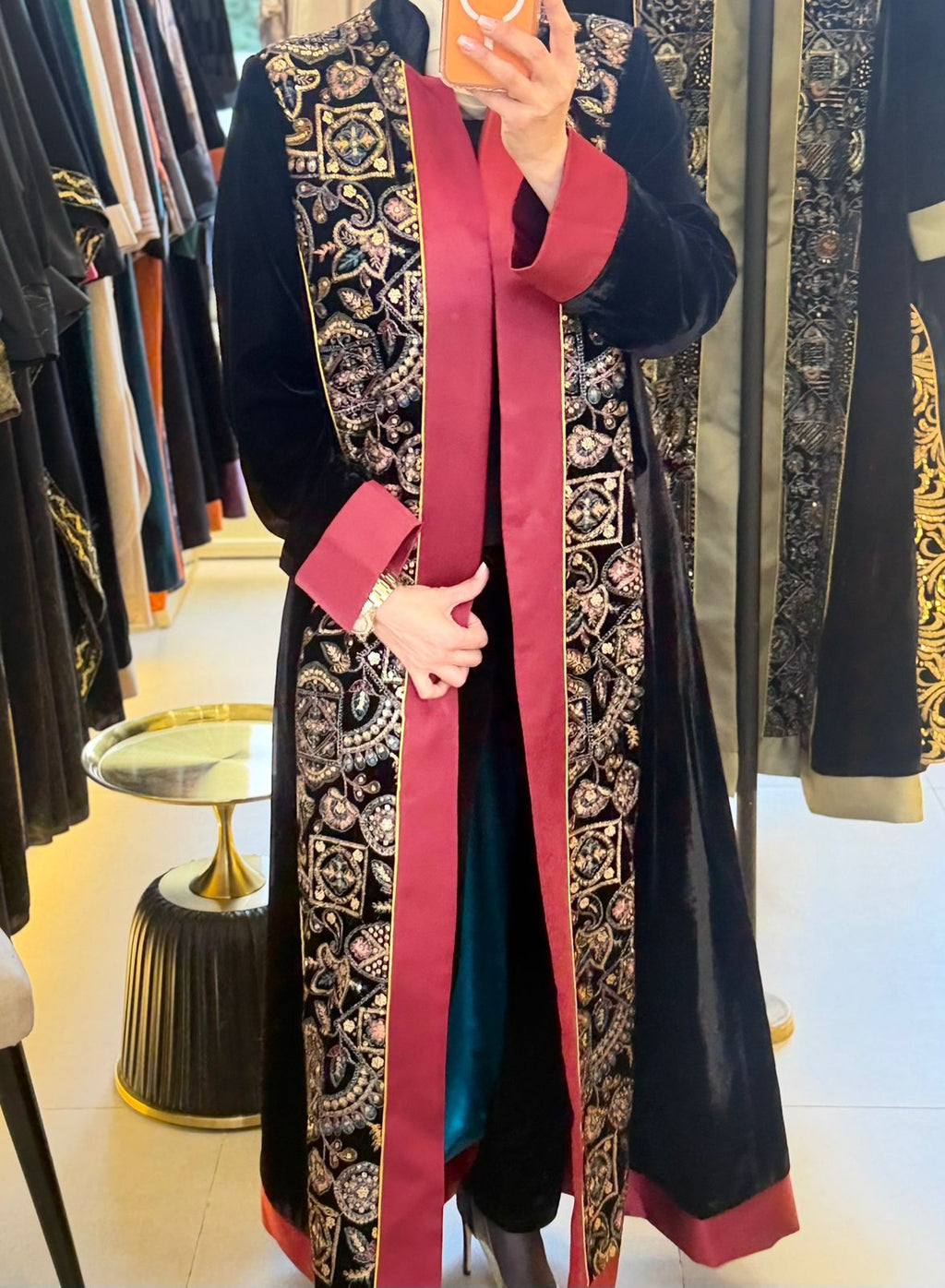 Embroidered Black Abaya (Red Frame)