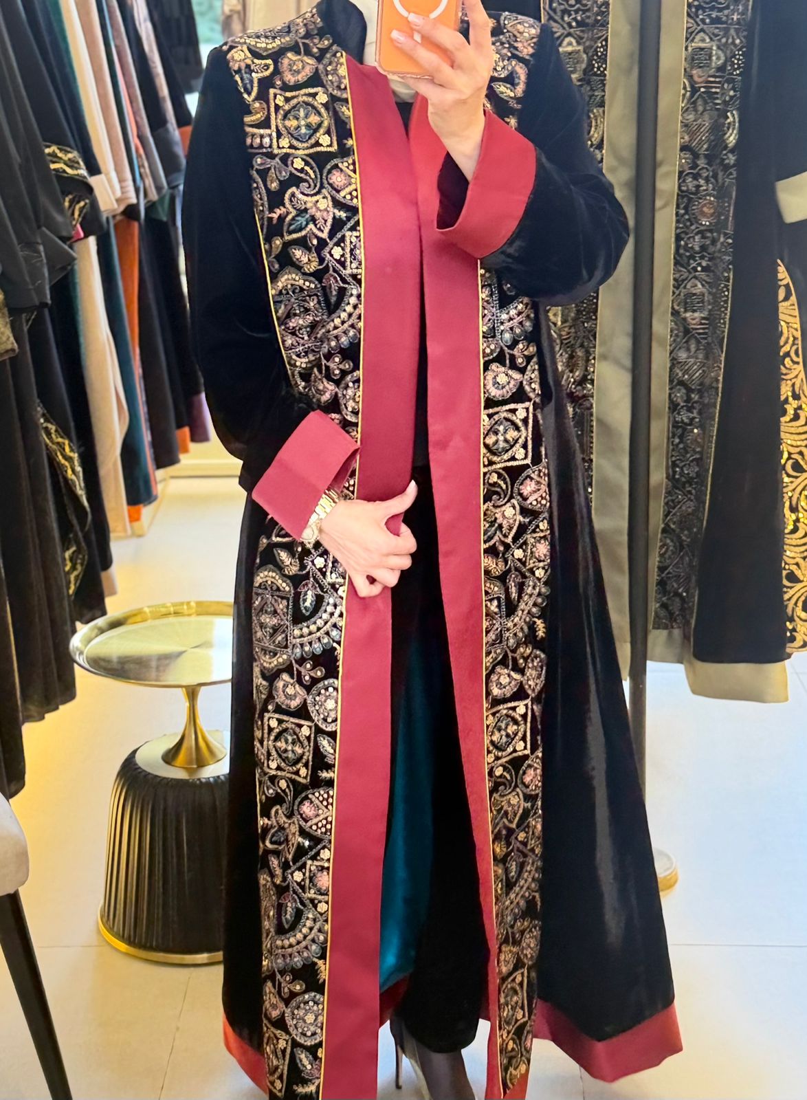 Embroidered Black Abaya (Red Frame)