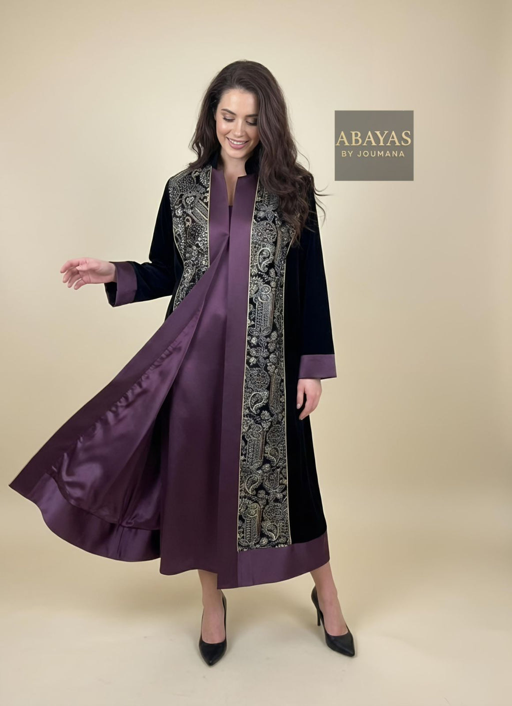 Embroidered Black Abaya (Purple Frame)