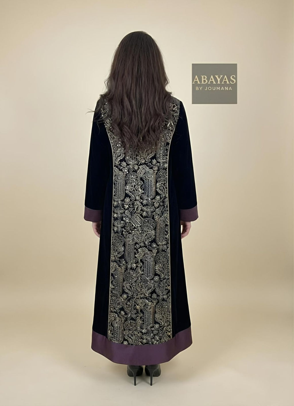 Embroidered Black Abaya (Purple Frame)
