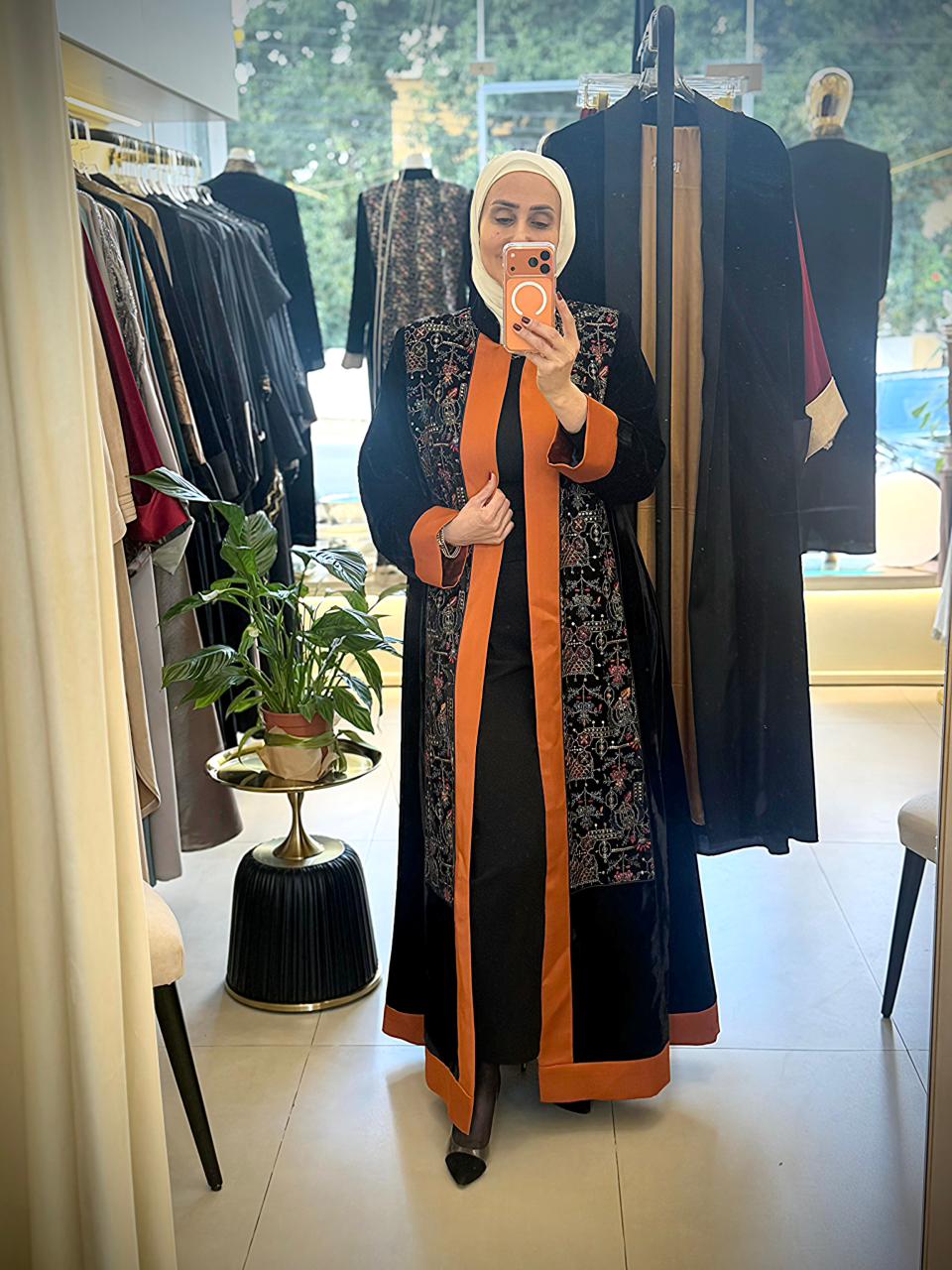 Black Embroidered Abaya (Orange Frame)