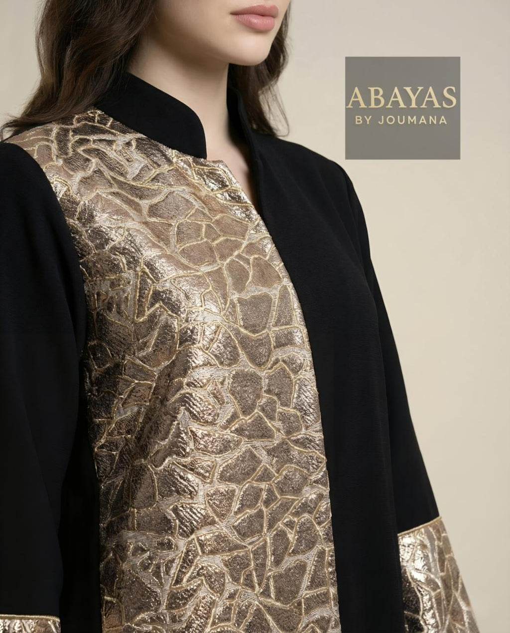 Black Premium Crepe Abaya + Golden Bricks Pattern