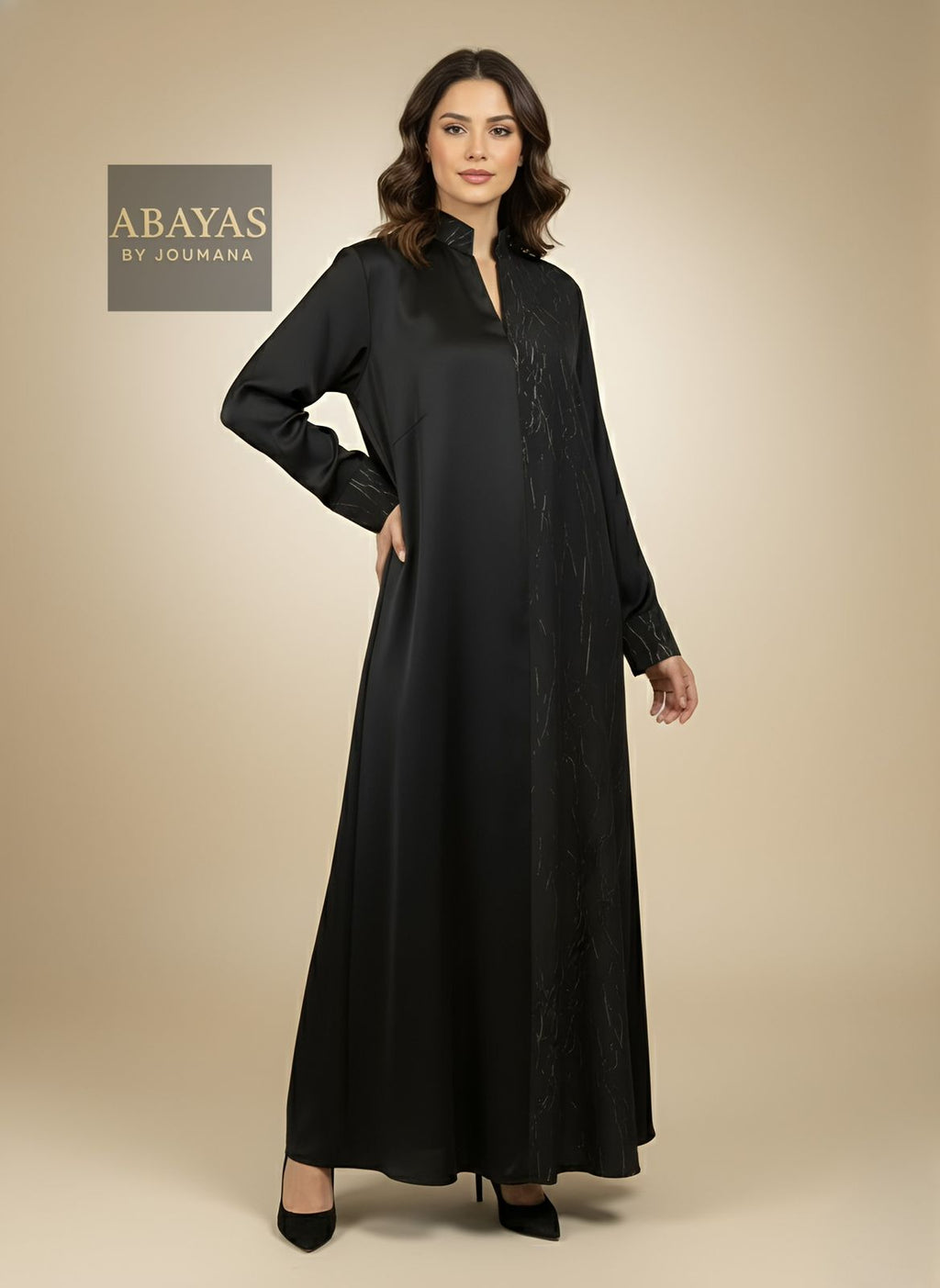 Black Jalabiya With Golden Jacquard
