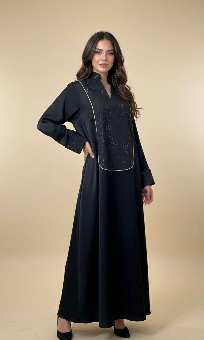 Black Jalabiya With Golden Jacquard - Rectangular