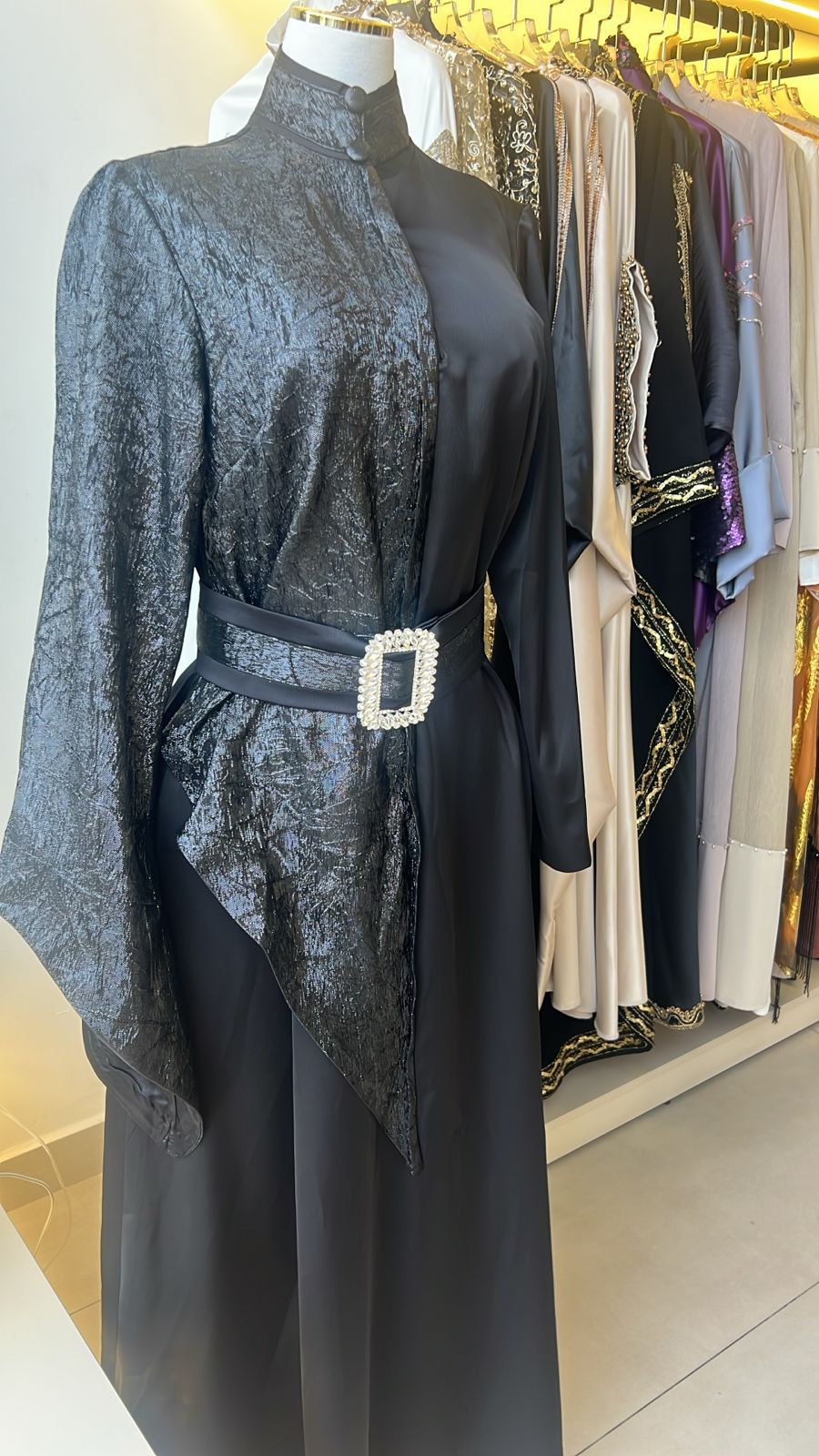 Black Jalabiya With Crystal Belt