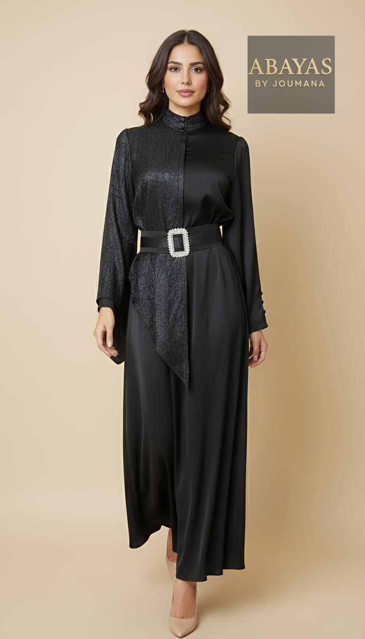 Black Jalabiya With Crystal Belt