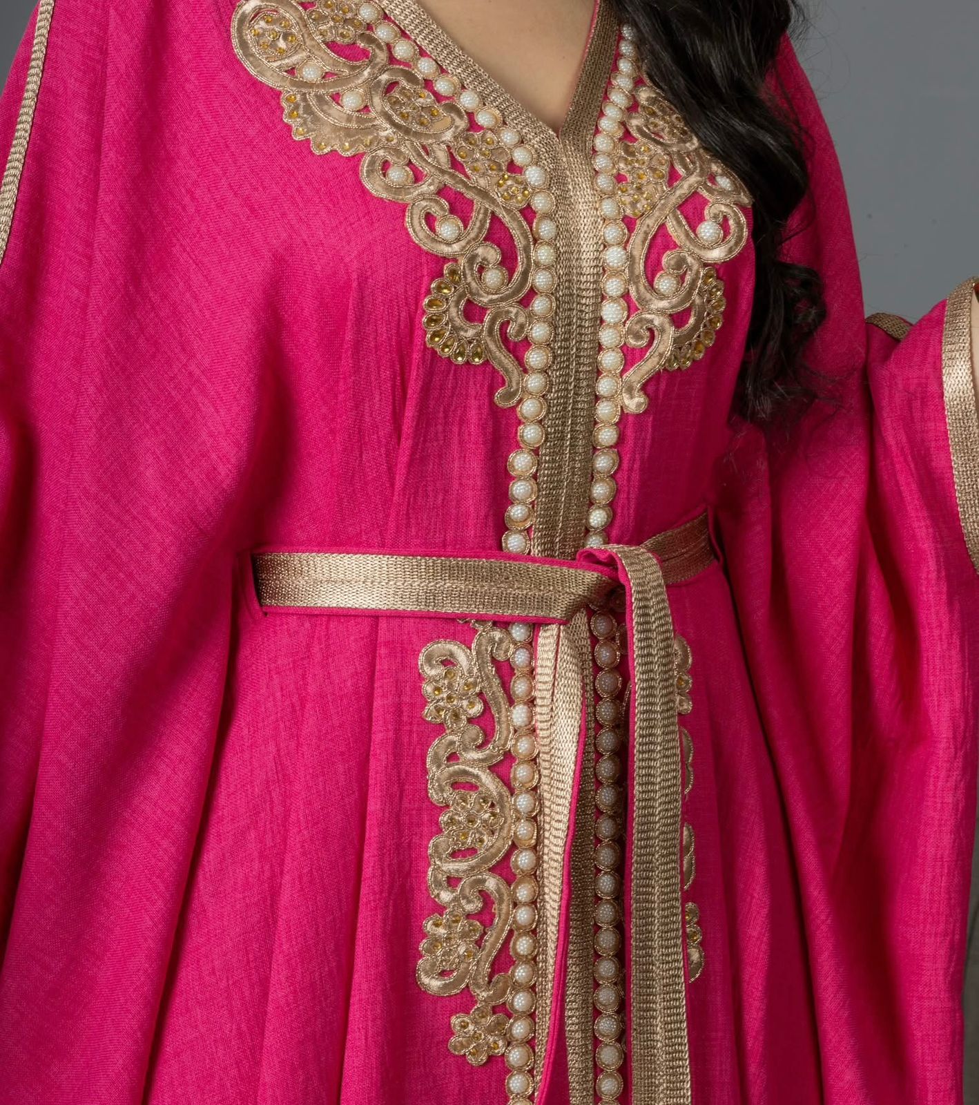 Pink Jalabiya With Morrocan Embroidery