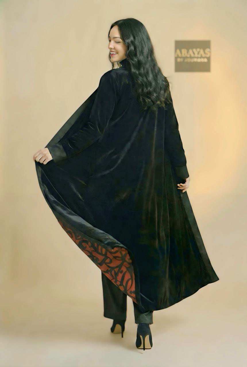 Black Velvet Abaya (Red-Black Lining)