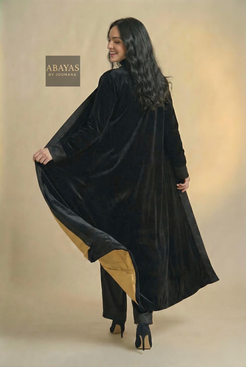 Black Velvet Abaya (Gold Lining)