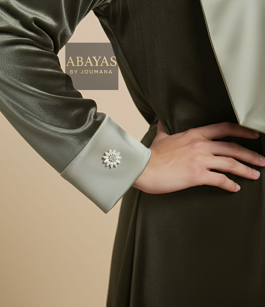 Olive Velvet Abaya With Rectangular Collar