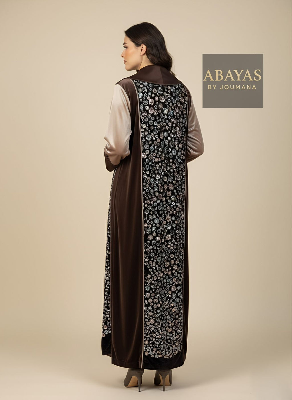 Velvet Brown Abaya With Heavy Embroidery