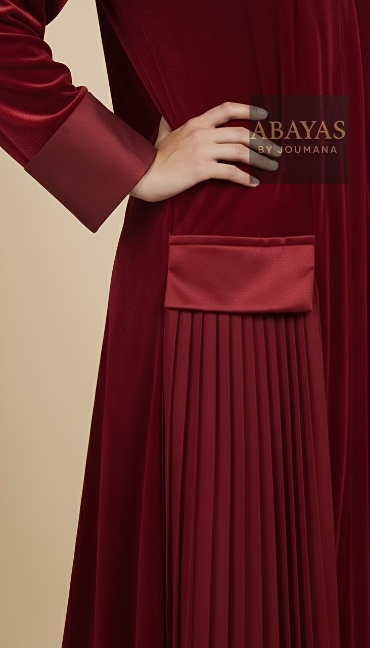 Burgundy Abaya With A Pocket Design