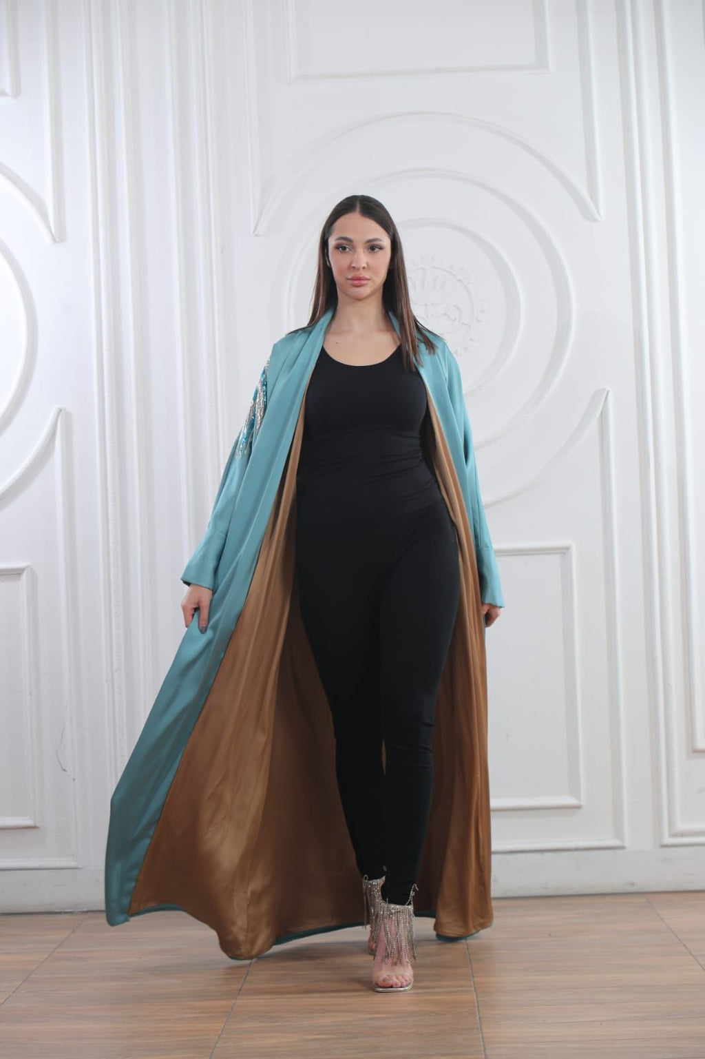 Baby Blue Abaya Embroidered With Crystals