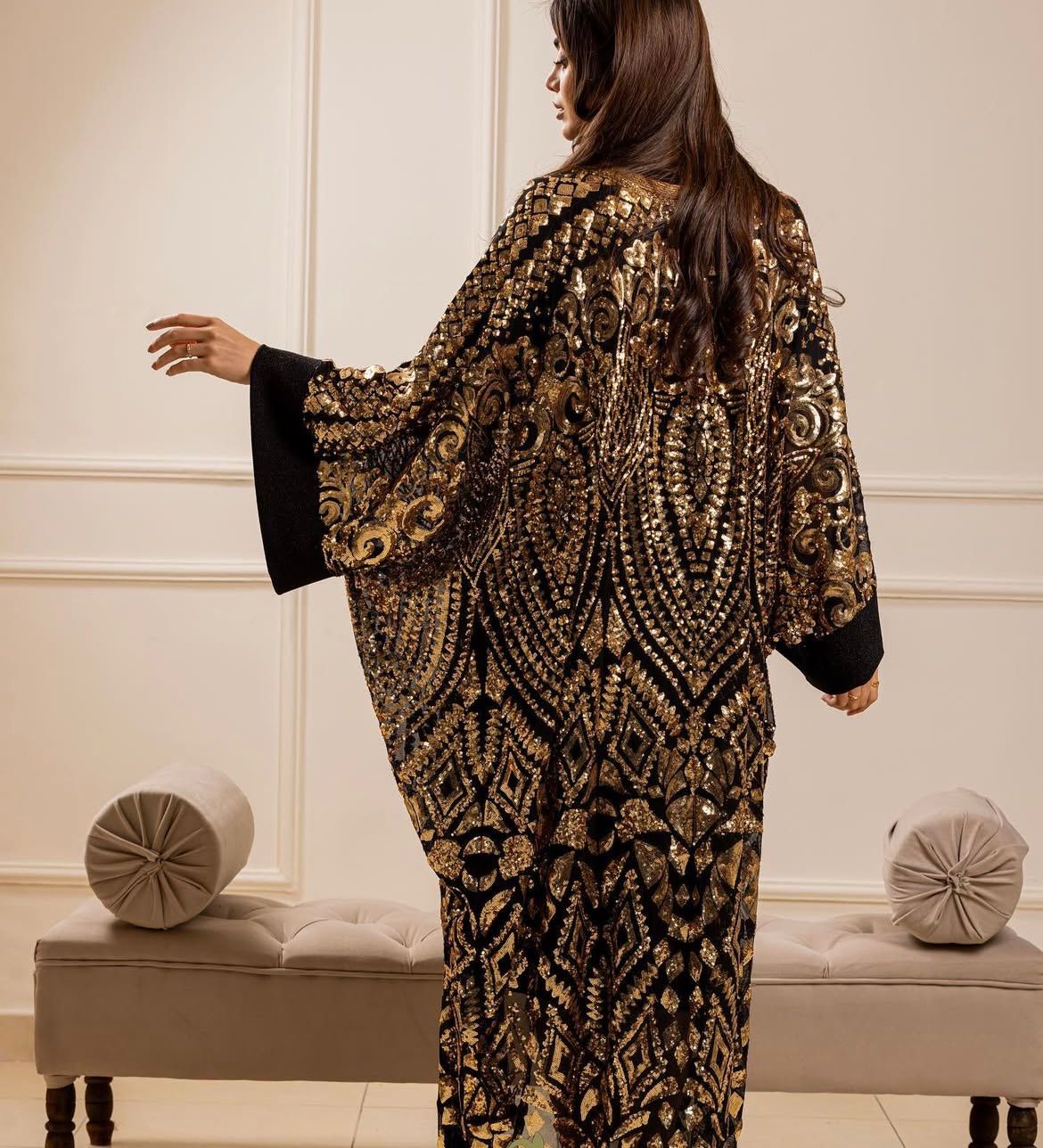 Black Golden Chiffon Abaya