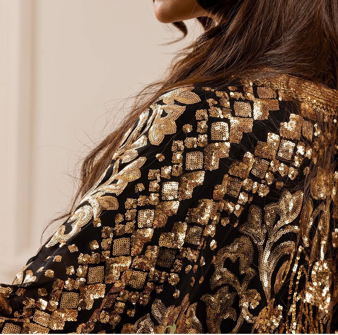 Black Golden Chiffon Abaya