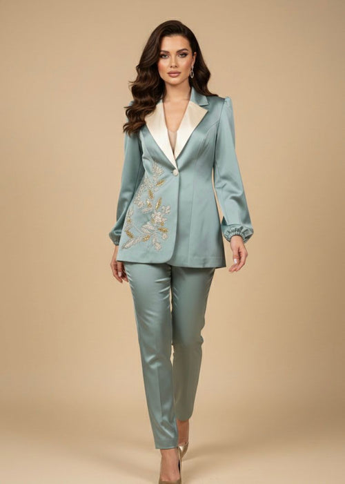 Baby Blue Suit With Embroidery