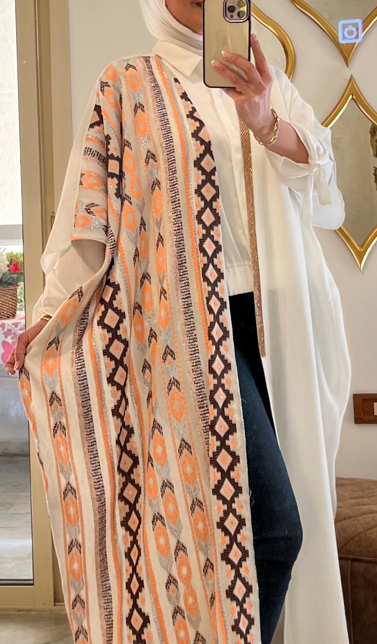 Abaya With Orange and Brown Patterns