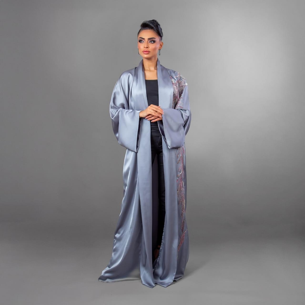 Gray Abaya With Heavy Embroidery
