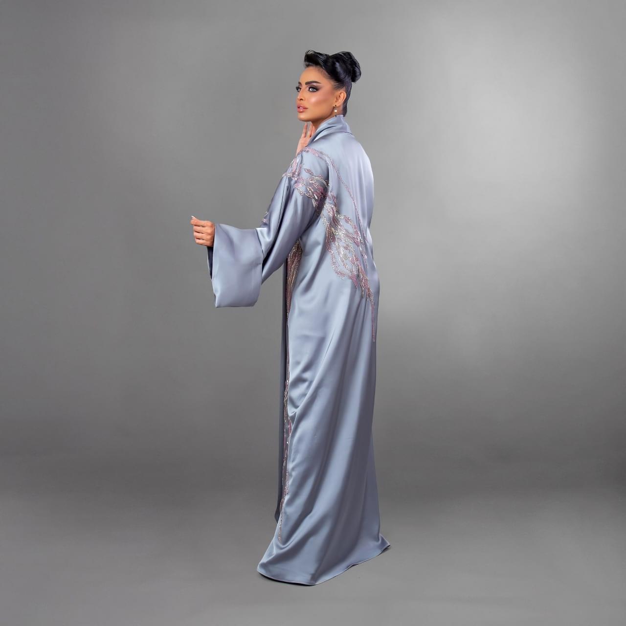 Gray Abaya With Heavy Embroidery