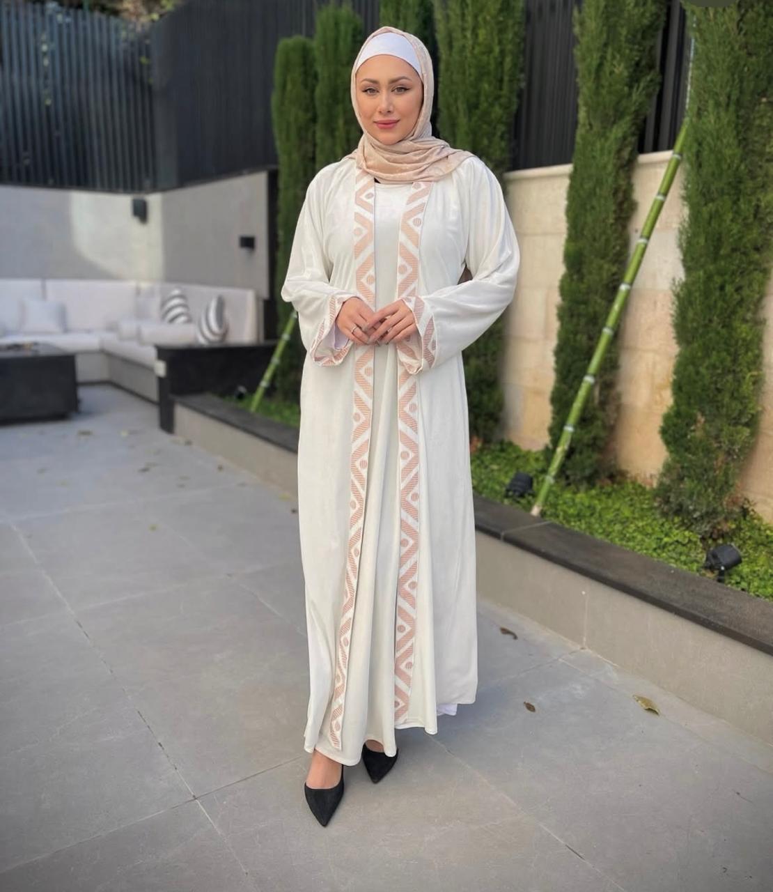 Modern Off-White Abaya + Under Dress
