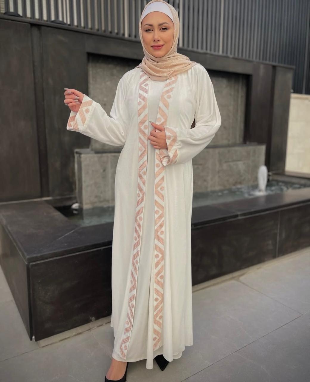Modern Off-White Abaya + Under Dress