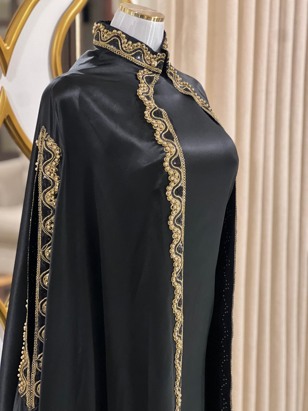 Black Cape With Embroidered Pearls